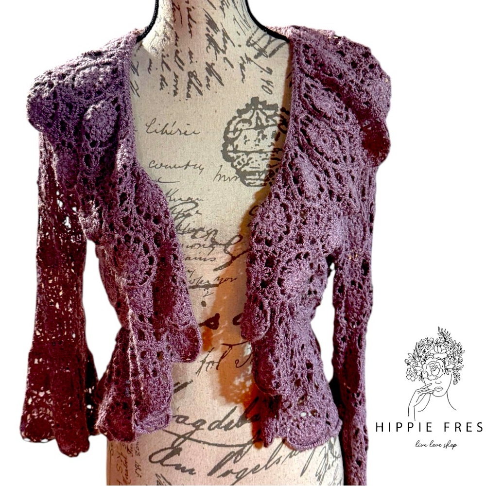 Y2K Lavender Crocheted Open Front Cardigan XL ( Runs Small)